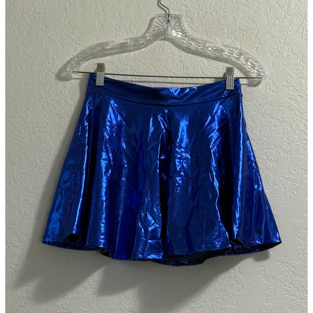 Royal Blue Metallic Skater Skirt Shiny Liquid Mini Festival Rave Wear M
